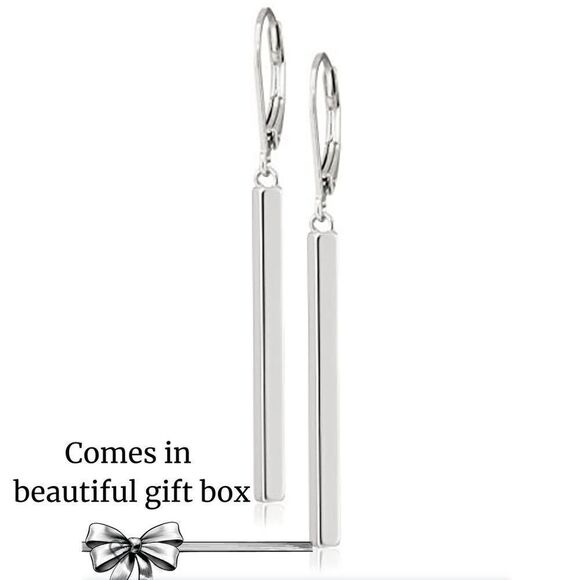 RESTOCKED❤️ Sterling Silver Vertical Bar Earrings - Picture 3 of 9